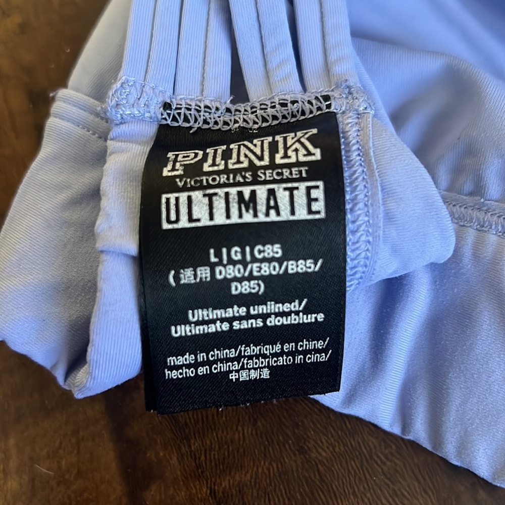 PINK by Victoria Secret Ultimate Unlined Halter Sports Bra Light Blue Size Large - Picture 3 of 3